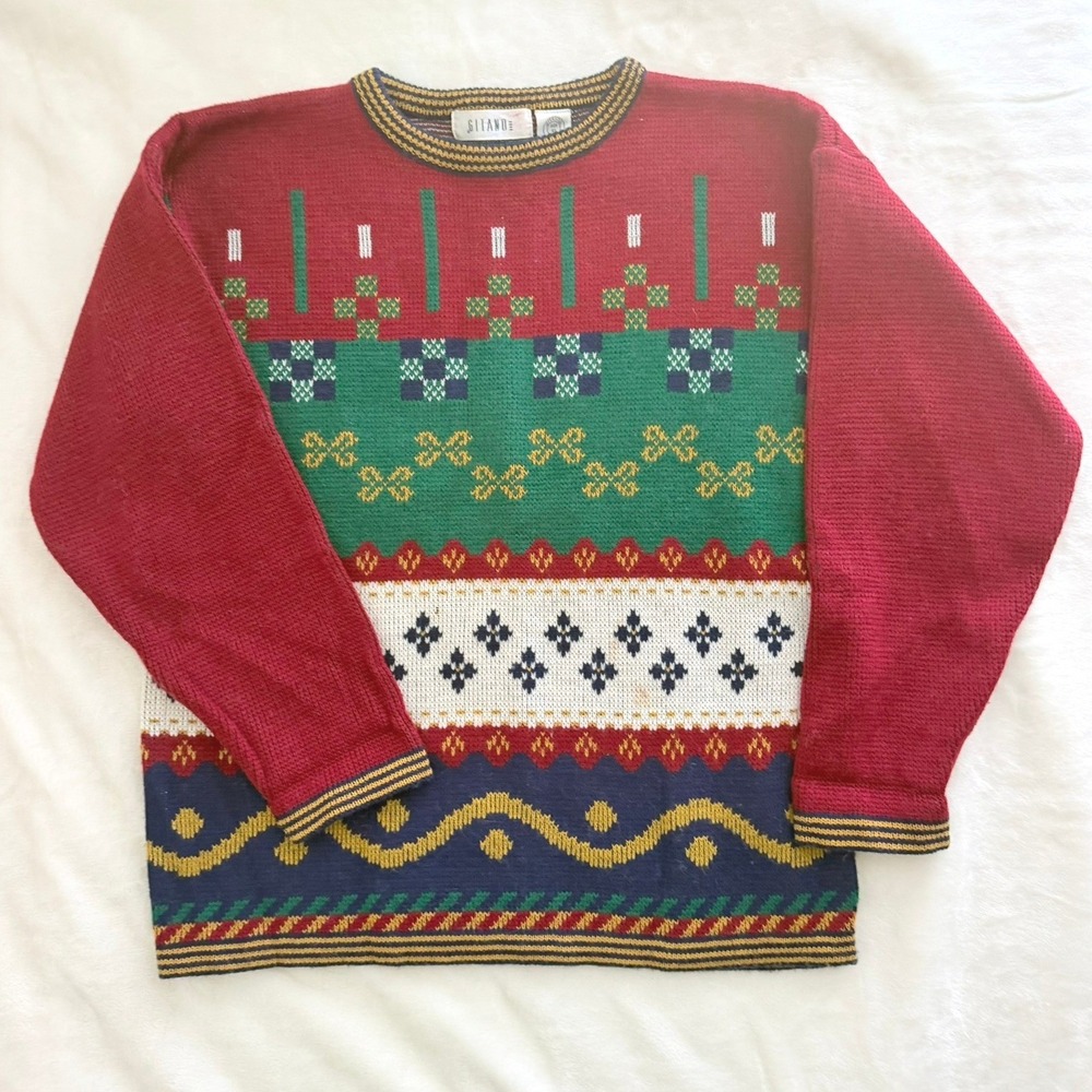 Gitano Vintage Fair Isle Sweater Womens Small Red Multi Geometric Knit Good